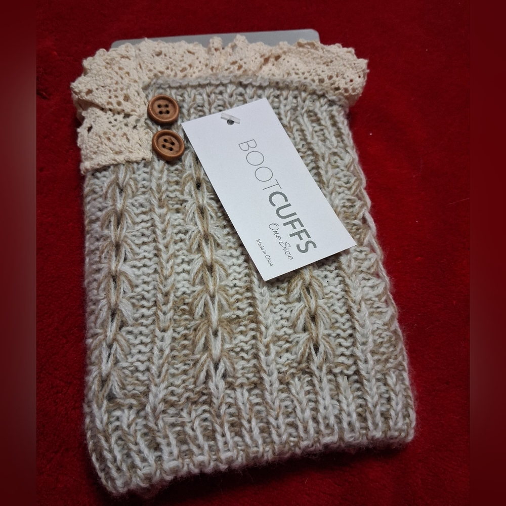 Vanity Boot Cuffs Mocha Knit Boot Cuffs with Button Detail NWT